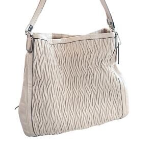 COACH Madison Phoebe Gathered Twist Leather Shoulder Bag Taupe/Beige 25260